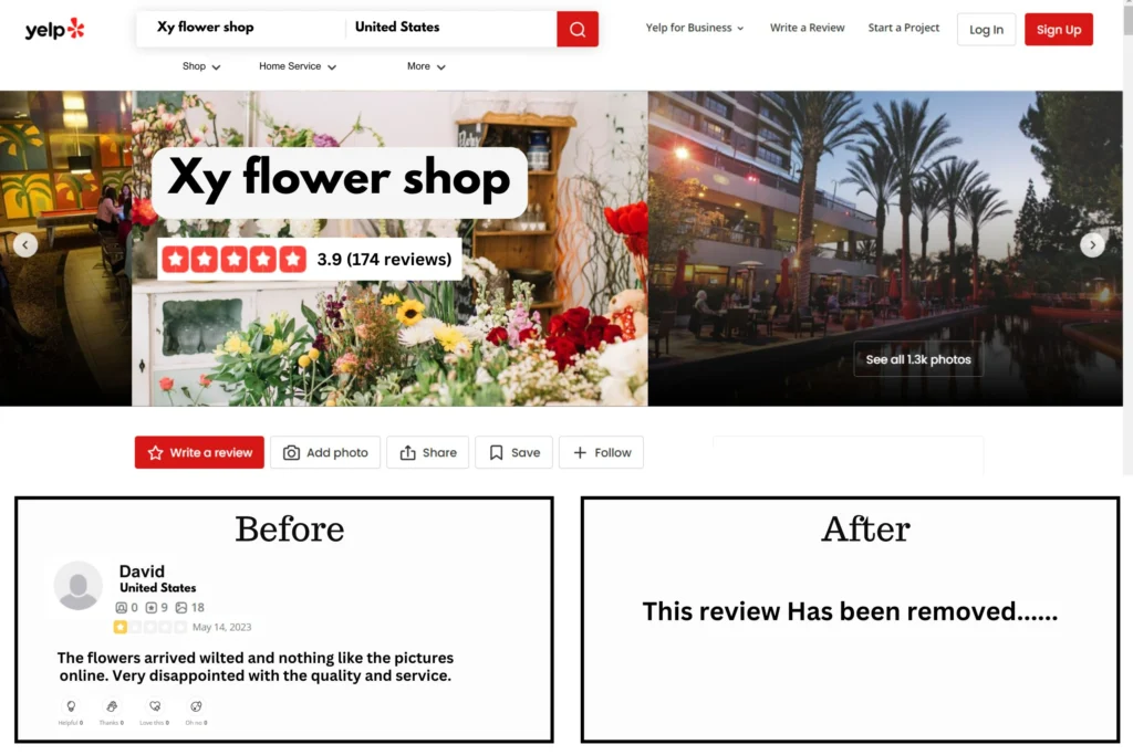 yelp review removal