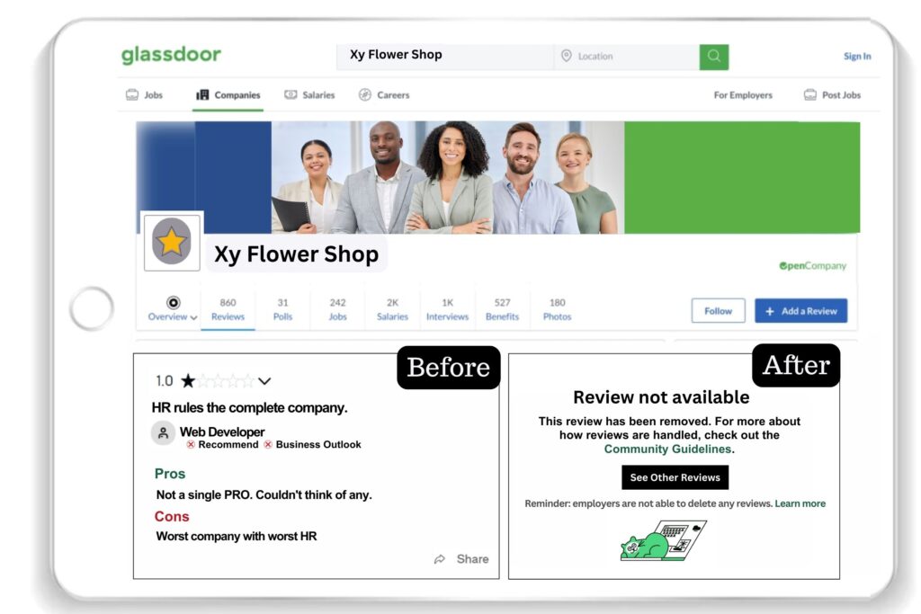 glassdoor review removal